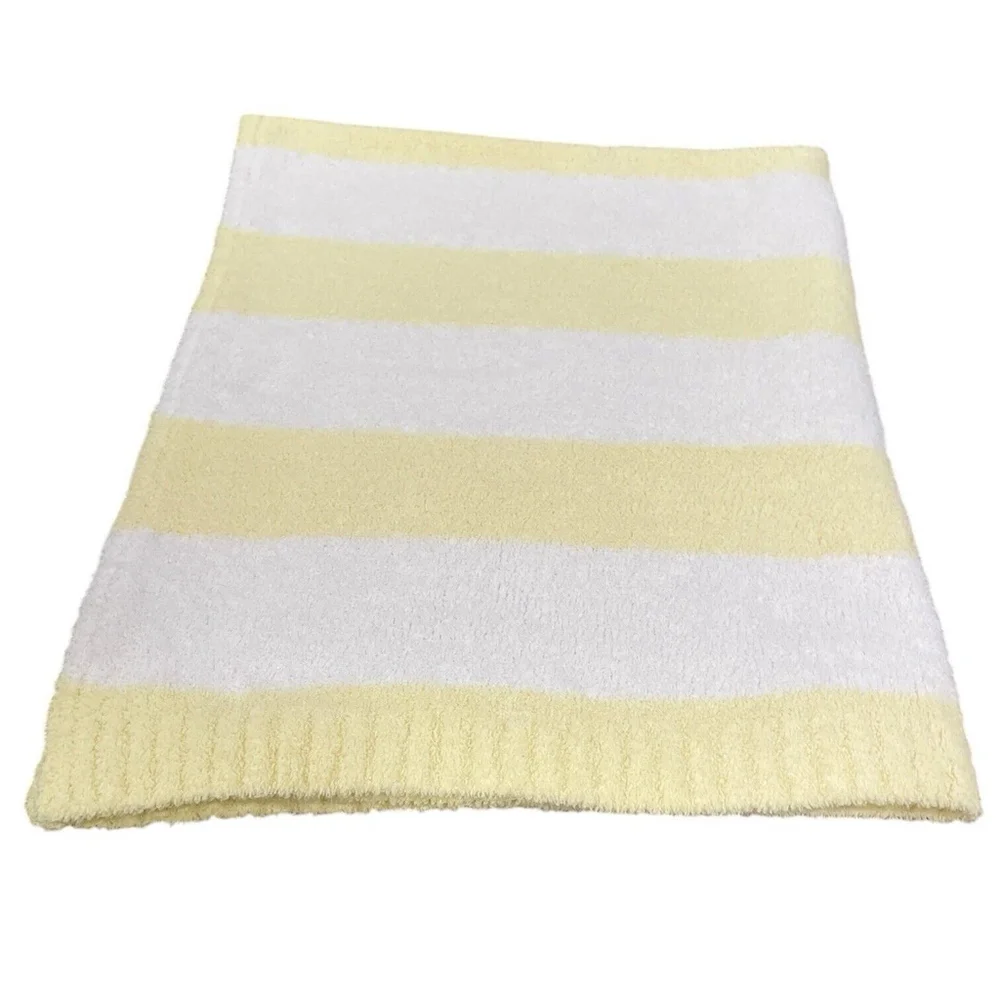 Cloud Island Chenille Stripe Baby Blanket Yellow White Stripe 30x40 in Soft Cozy